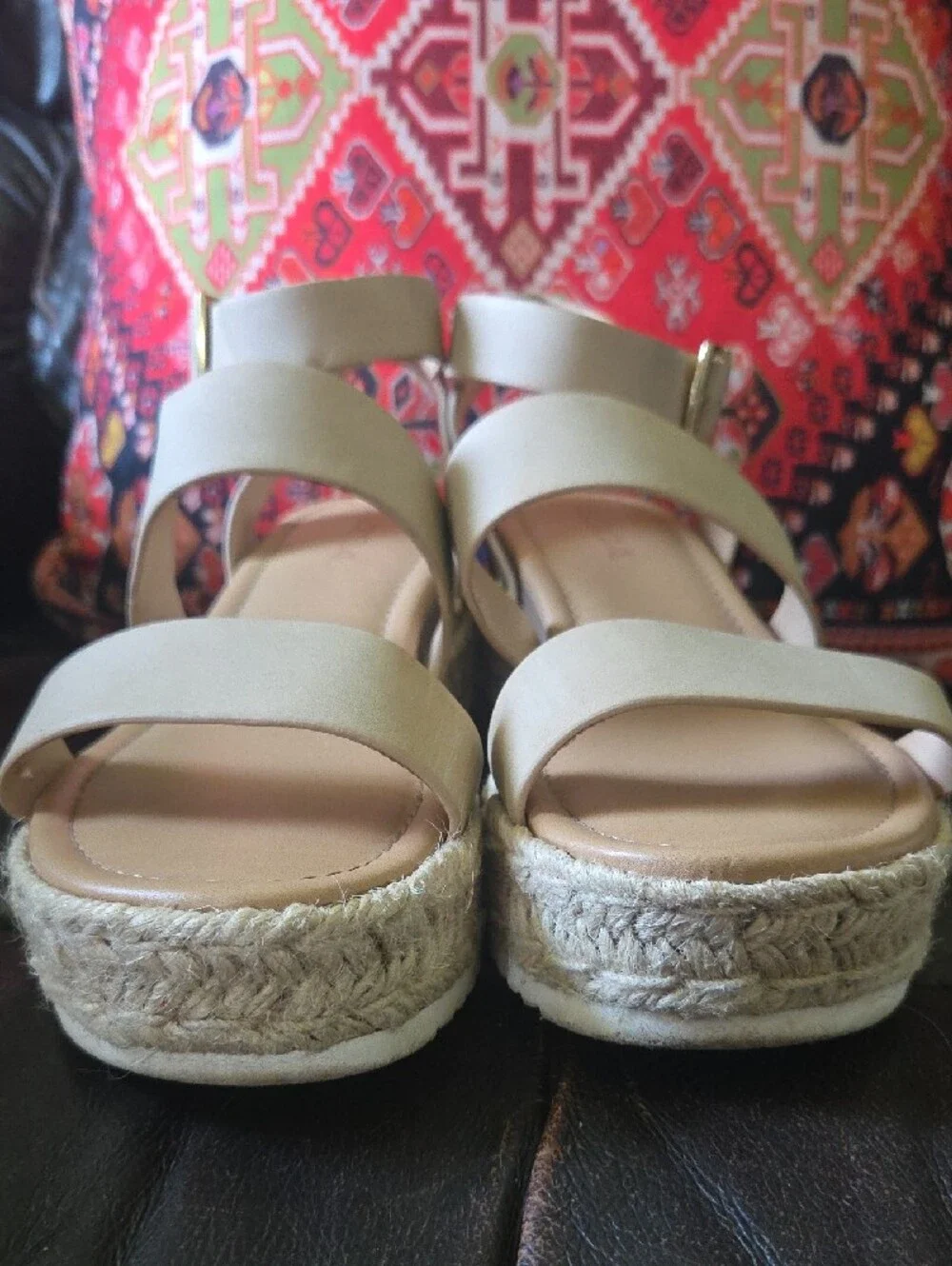 SODA Beige Strappy Espadrille Platform Sandals